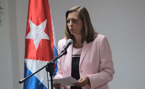 Bà Josefina Vidal Ferreito phát biểu tại buổi hội đàm. Ảnh: Cubadebate .