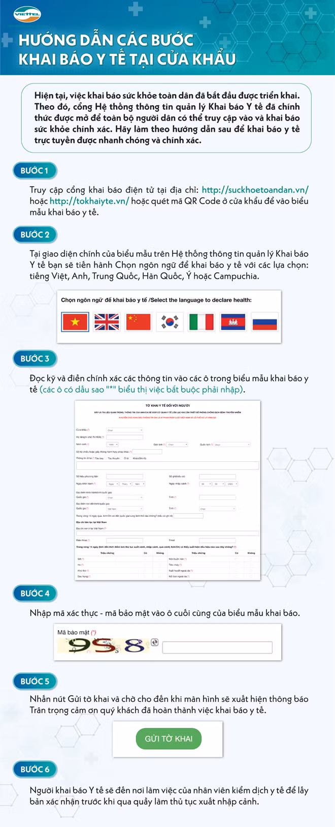 Hướng dẫn các bước khai báo y tế.