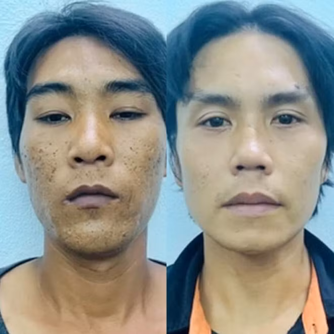 Hai đối tượng Nguyễn Văn Trung và Nguyễn Đức Lộc sau khi bị bắt quả tang hành vi trộm cắp tài sản
