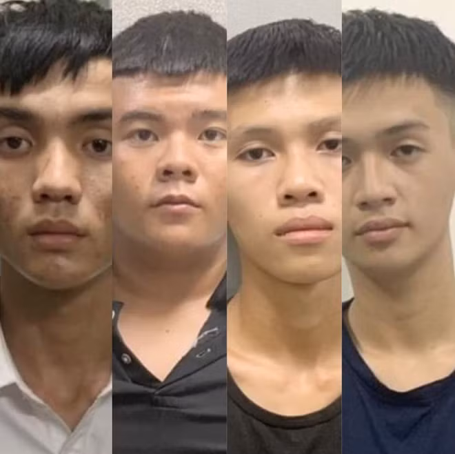 4 đối tượng trong nhóm "đá xế" sau khi bị bắt giữ.