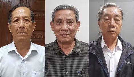 Từ trái sang phải: Bị cáo Huỳnh Kim Phát, Lê Văn Thanh, Lê Tôn Thanh.