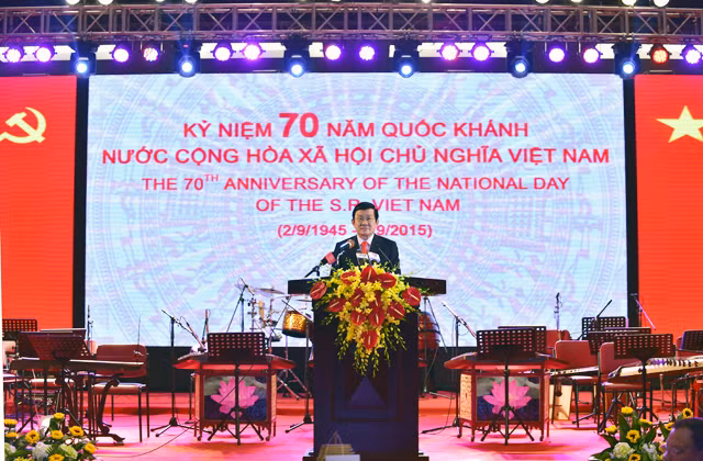 Chủ tịch nước Trương Tấn Sang phát biểu tại tiệc chiêu đãi. Ảnh VGP/Nhật Bắc