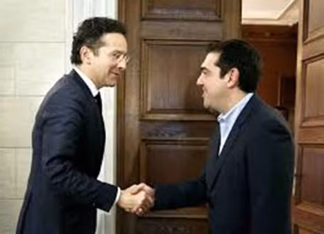 Thủ tướng Hy Lạp Alexis Tsipras và ông Jeroen Dijsselbloem sau cuộc họp ngày 25-9.