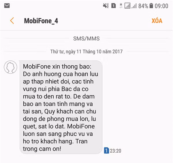Tin nhắn từ MobiFone công ty 4 đến bà con vùng ngập lũ các tỉnh Yên Bái, Hòa Bình, Phú Thọ, Sơn La.