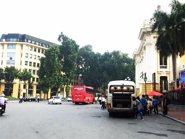 Dù khu vực Nhà hát Lớn đã có biển cấm dừng đỗ, song nhiều nhà xe vẫn tranh thủ đón khách.