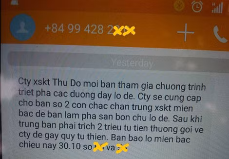 Một tin nhắn cho số lô đề “trúng 100%” để lừa đảo.
