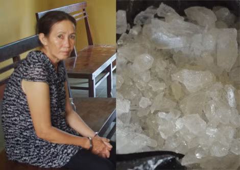 Nguyễn Thị Liễu cùng tang vật ma túy đá.