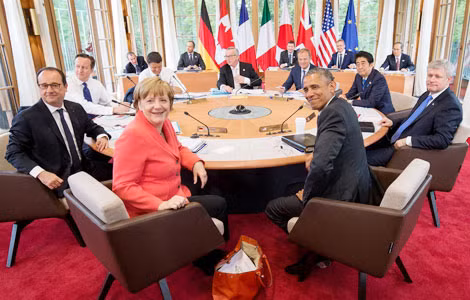 Thủ tướng Đức Angela Merkel trong một cuộc họp G-7.