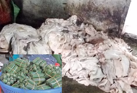 Bì lợn chuyển màu, lên mốc và thành phẩm.