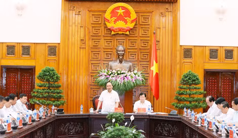 Thủ tướng Nguyễn Xuân Phúc phát biểu tại buổi làm việc. Ảnh TTXVN.
