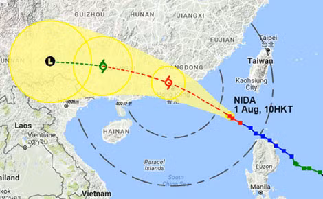 Đài khí tượng Hong Kong dự báo bão đi vào khu vực phía nam Trung Quốc. Ảnh: HKO.