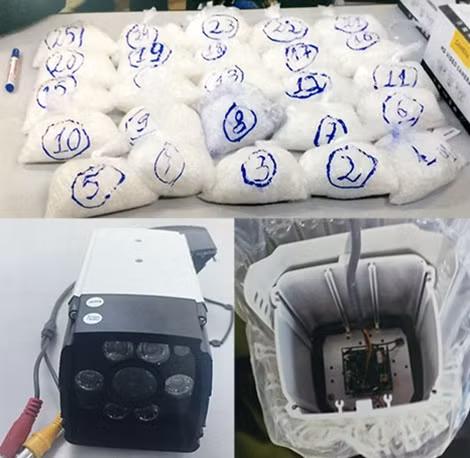 Tang vật vụ vận chuyển ma túy “đá” cất giấu trong ống quay camera giám sát, gửi qua dịch vụ vận chuyển hàng không.
