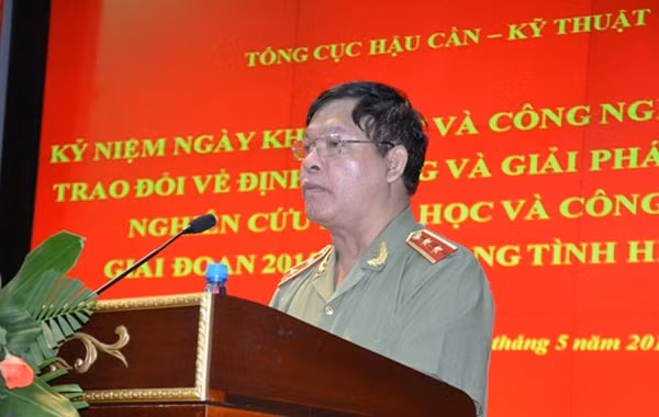 Trung tướng Ksor Nham- Phó Tổng Cục trưởng Tổng Cục Hậu cần- Kỹ thuật Bộ Công an phát biểu khai mạc.