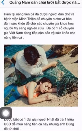 Hình ảnh về "nàng tiên cá" bị trang web quangnamonline.com.vn ăn cắp, xào nấu thành một câu chuyện giật gân với tốc độ lan truyền chóng mặt.