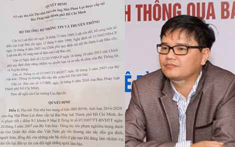 Quyết định thu hồi thẻ nhà báo của ông Mai Phan Lợi.