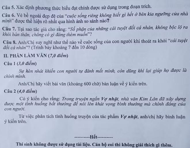 Đề thi môn Văn