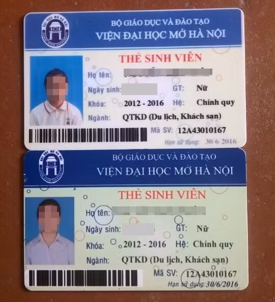 Thẻ sinh viên thật (trên) và thẻ sinh viên giả giống nhau đến 80%. Thẻ sinh viên thật (trên) và thẻ sinh viên giả giống nhau đến 80%.