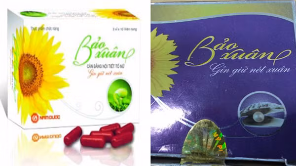 Nhãn hiệu Bảo Xuân của Công ty Ích Nhân (trái) và nhãn hiệu Bảo Xuân của cơ sở Ngân Anh. Nhãn hiệu Bảo Xuân của Công ty Ích Nhân (trái) và nhãn hiệu Bảo Xuân của cơ sở Ngân Anh.