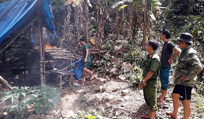 Tiến hành tiêu hủy lán trại của "vàng tặc".