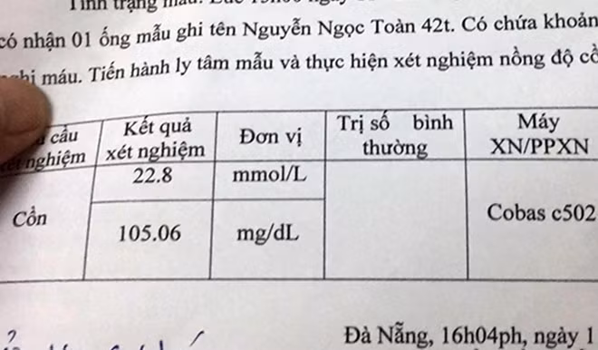 Kết quả xét nghiệm nồng độ cồn của tài xế Toàn.