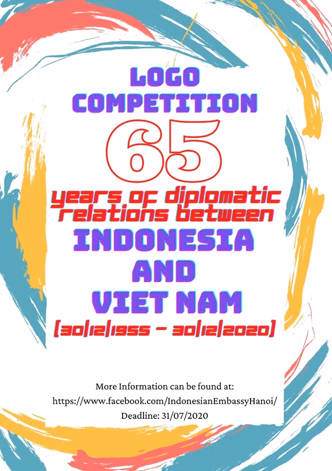 Thời hạn nhận bài thi thiết kế logo kỷ niệm 65 năm thiết lập quan hệ ngoại giao Việt Nam-Indonesia bắt đầu từ 00h00 ngày 01/7/2020 đến 24h ngày 31/7/2020.