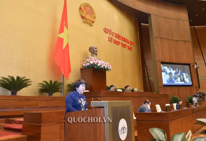 Chủ nhiệm Uỷ ban các vấn đề xã hội Nguyễn Thuý Anh trình bày báo cáo giải trình, tiếp thu