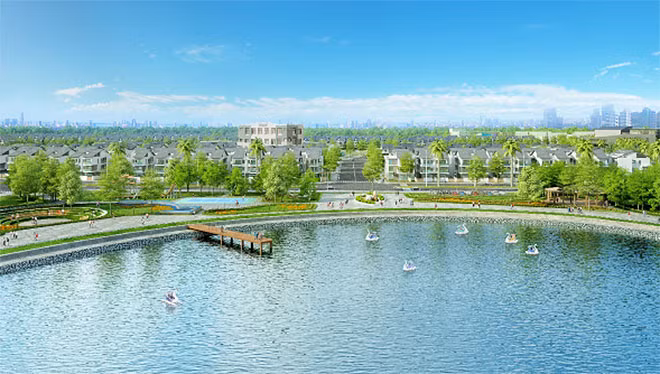 Dự án An Vượng Villa nằm ngay cạnh hồ Bách Hợp Thủy rộng 6ha.