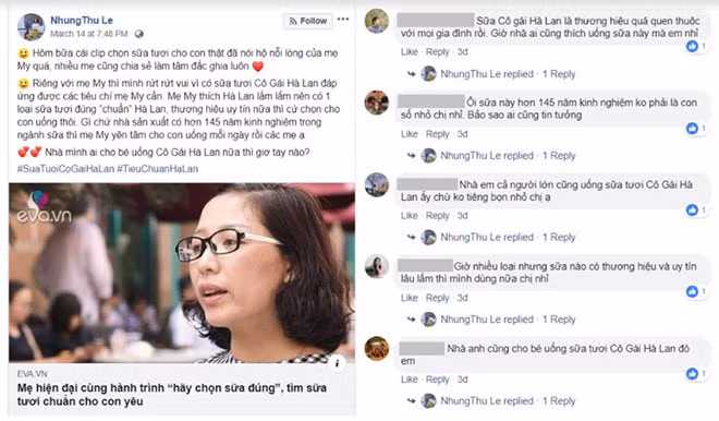 Chia sẻ của mẹ NhungThu Le nhận được khá nhiều đồng tình từ bạn bè trên trang cá nhân khi có chung lựa chọn sữa tươi Cô Gái Hà Lan cho các bé nhà mình.