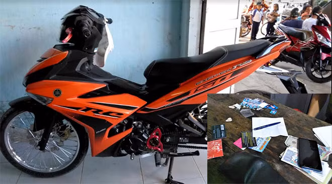 Chiếc xe “độ” dùng làm phương tiện để cướp giật và tang vật có liên quan.