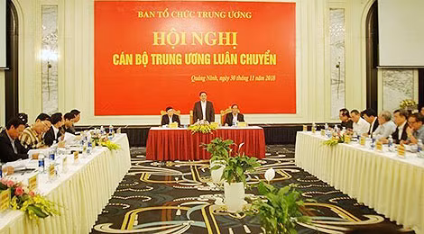 Một hội nghị của Ban Tổ chức Trung ương đánh giá công tác luân chuyển cán bộ.