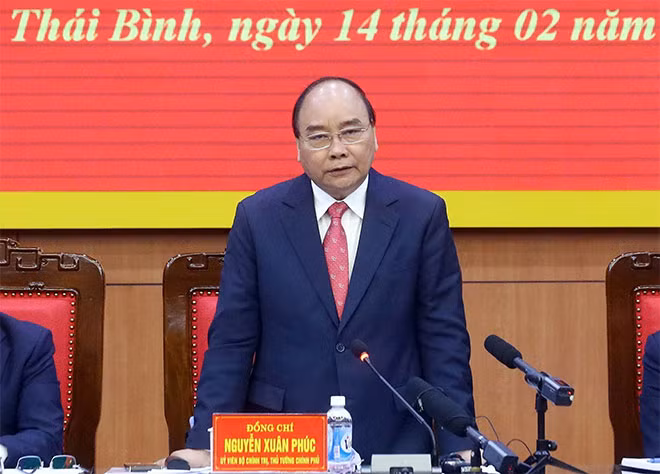 Chiều 14-2, tại TP Thái Bình, Thủ tướng Nguyễn Xuân Phúc làm việc với Ban Chấp hành Đảng bộ mở rộng tỉnh Thái Bình. (Ảnh: Thống Nhất/TTXVN)