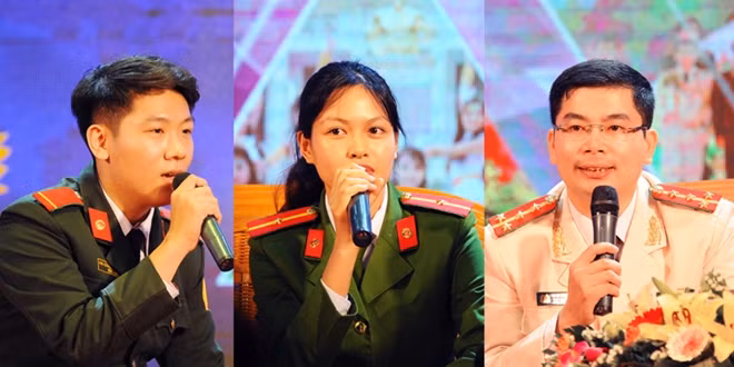 Hạ sỹ Hà Quang Trường, Bộ Tư lệnh Cảnh vệ, Bộ Công an và Thiếu úy Lê Thị Thùy Linh, Thủ khoa vừa tốt nghiệp Học viện CSND cùng Thiếu tá Cao Ngọc Anh, gương nhà giáo trẻ tiêu biểu của Học viện ANND giao lưu trong chương trình.