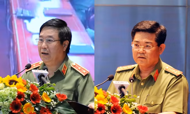 Trung tướng Nguyễn Ngọc Anh và Đại tá Trần Đức Tuấn trình bày tại buổi báo cáo thời sự.