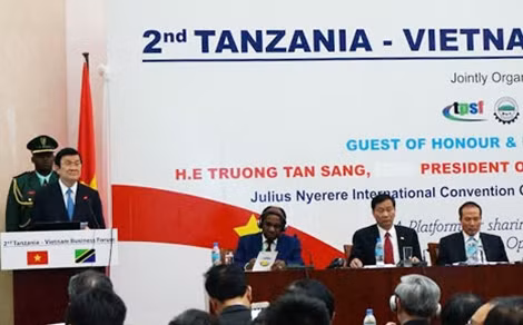 Chủ tịch nước Trương Tấn Sang phát biểu tại Diễn đàn Doanh nghiệp Việt Nam- Tanzania.