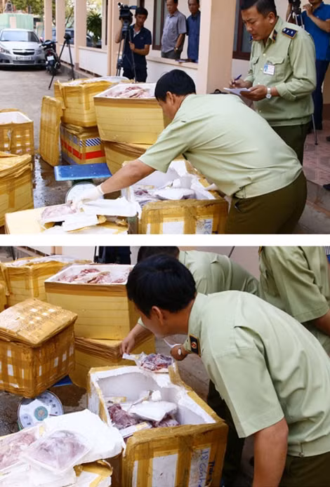 Cơ quan chức năng đang tiến hành kiểm tra số hàng bị bắt giữ.