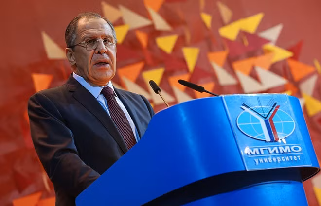 Ngoại trưởng Lavrov phát biểu về quan hệ Nga-Mỹ tại Học viện Quốc gia Quan hệ Quốc tế Moscow hôm 1-9. Ảnh: TASS