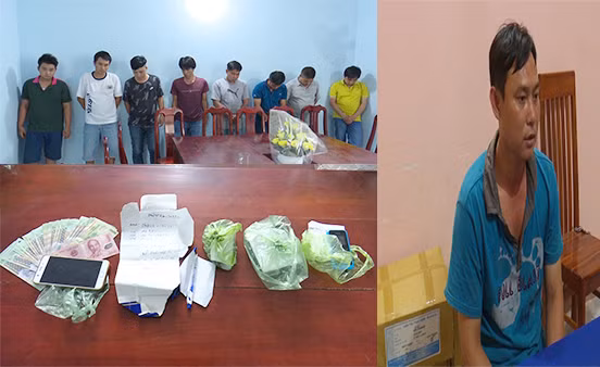 Các đối tượng và tang vật Công an huyện Chợ Mới thu giữ. Các đối tượng và tang vật Công an huyện Chợ Mới thu giữ.