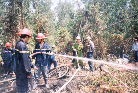 Công tác chữa cháy rừng U Minh năm 2002.