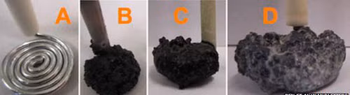 Sợi carbon hình thành dẫn trên điện cực của thiết bị.