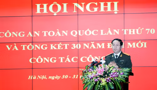Bộ trưởng Bộ Công an, Đại tướng Trần Đại Quang phát biểu tại Hội nghị Công an toàn quốc lần thứ 70.