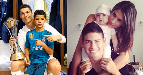 Cristiano Ronaldo và cậu con trai Cristiano Jr; James Rodriguez, vợ cũ Daniela Ospina và cô con gái.