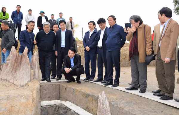 Các nhà khoa học, chuyên gia khảo sát bãi cọc Cao Quỳ.