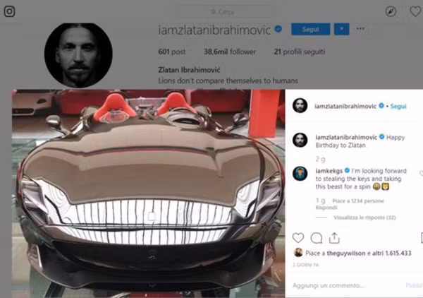 Ibrahimovic "khoe" quà sinh nhật trên trang instagram cá nhân.