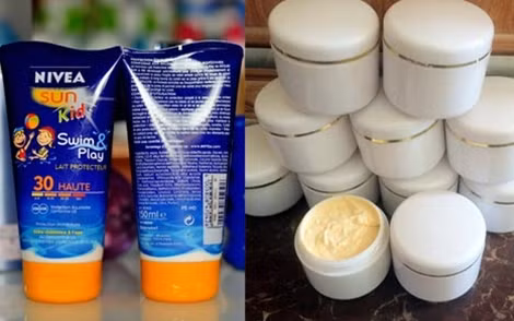 Một loại kem trộn được quảng cáo trắng da sau 3 ngày sử dụng (ảnh trái) và sản phẩm nhập khẩu có chứa dẫn xuất chất Paraben không ghi rõ tỷ lệ.