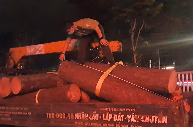 Lực lượng chức năng đưa tang vật về trụ sở cơ quan.