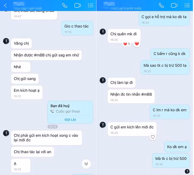 Tin nhắn của người xưng là nhân viên ngân hàng với chị Thảo