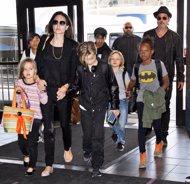 Gia đình Brad Pitt và Angelina Jolie trong một chuyến bay