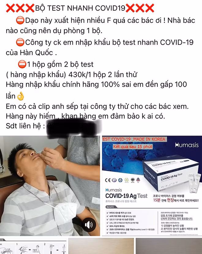 Kit test COVID-19 được rao bán trên mạng.