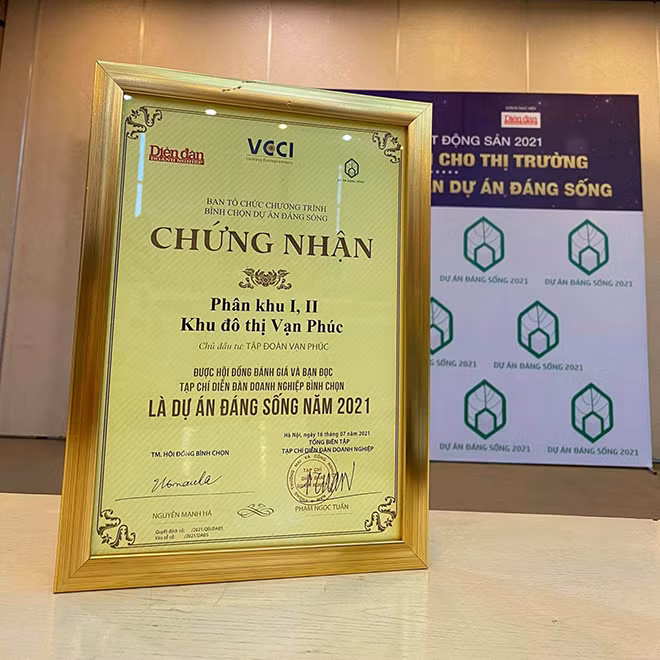 Van Phuc City được bình chọn Là dự án đáng sống năm 2021.
