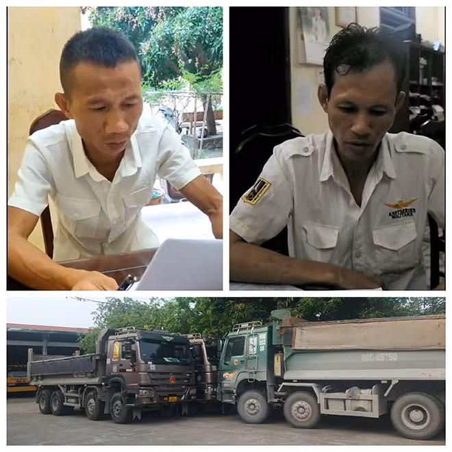2 đối tượng trộm đất và phương tiện sử dụng để thực hiện hành vi trộm cắp đất.